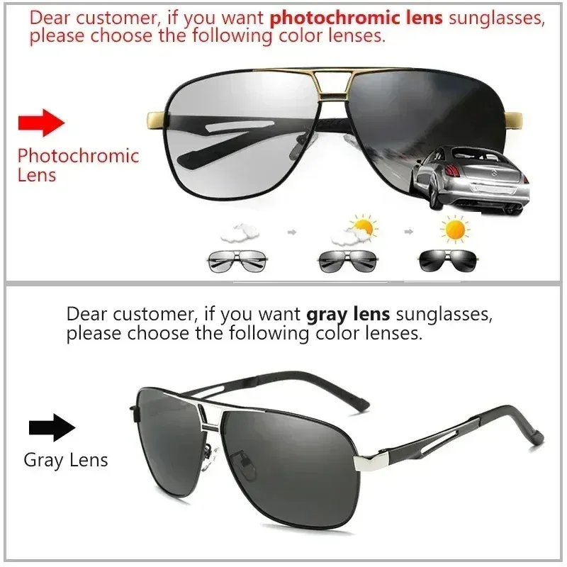Lunettes de soleil photochromiques polarisées carrées pour homme, monture en aluminium-magnésium 3