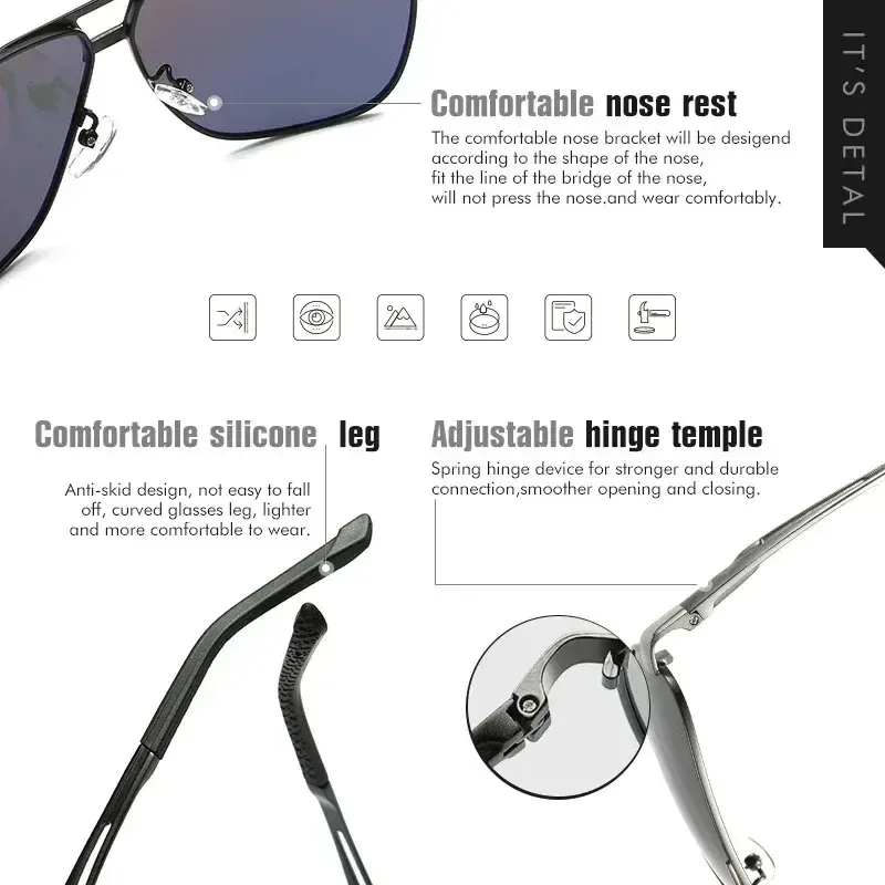 Lunettes de soleil photochromiques polarisées carrées pour homme, monture en aluminium-magnésium 4