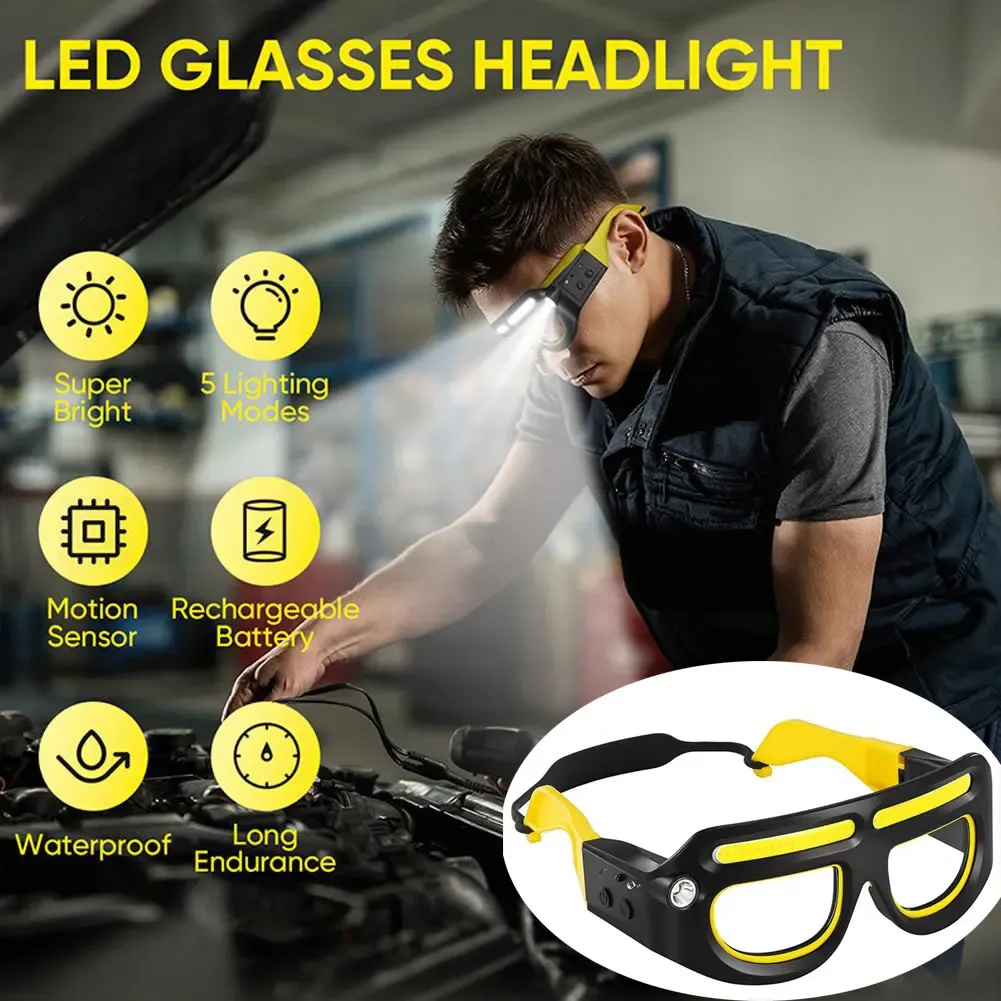Lunettes LED rechargeables à capteur de mouvement, 5 modes d'éclairage – Mécanique automobile, atelier, camping et pêche - Image 1