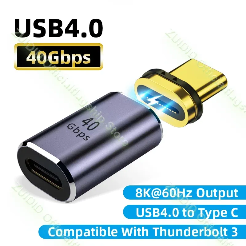 Adaptateur magnétique USB-C Thunderbolt 3, 40 Gbps, 100 W, charge rapide, 8K @ 60 Hz