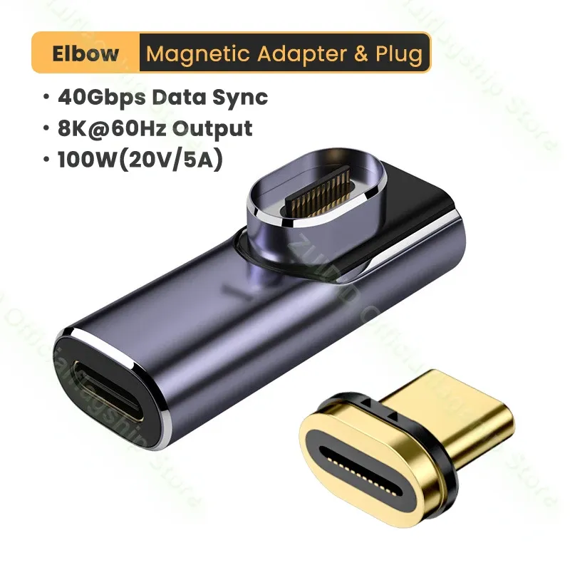 Adaptateur magnétique USB-C Thunderbolt 3, 40 Gbps, 100 W, charge rapide, 8K @ 60 Hz 8
