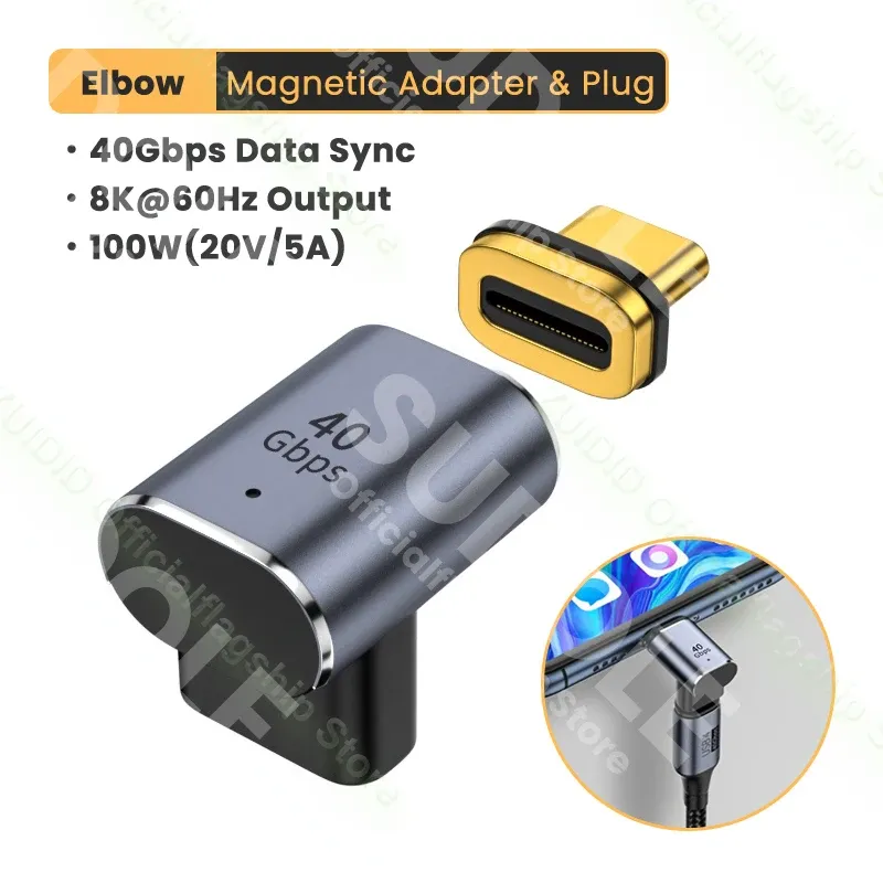 Adaptateur magnétique USB-C Thunderbolt 3, 40 Gbps, 100 W, charge rapide, 8K @ 60 Hz 15