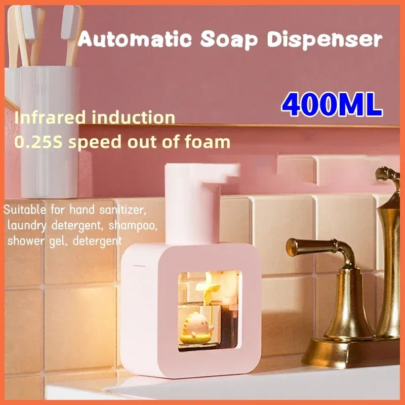 Distributeur automatique de savon sans contact aux motifs d'animaux mignons, recharge USB, 400 ml - Image 1