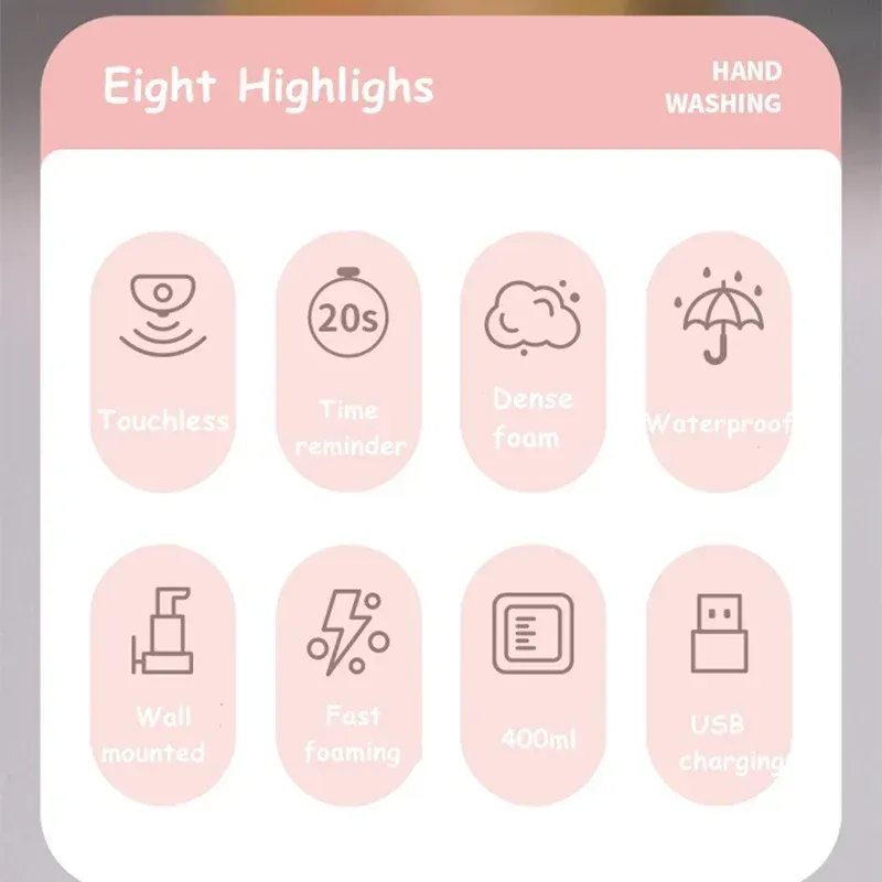 Distributeur automatique de savon sans contact aux motifs d'animaux mignons, recharge USB, 400 ml 2