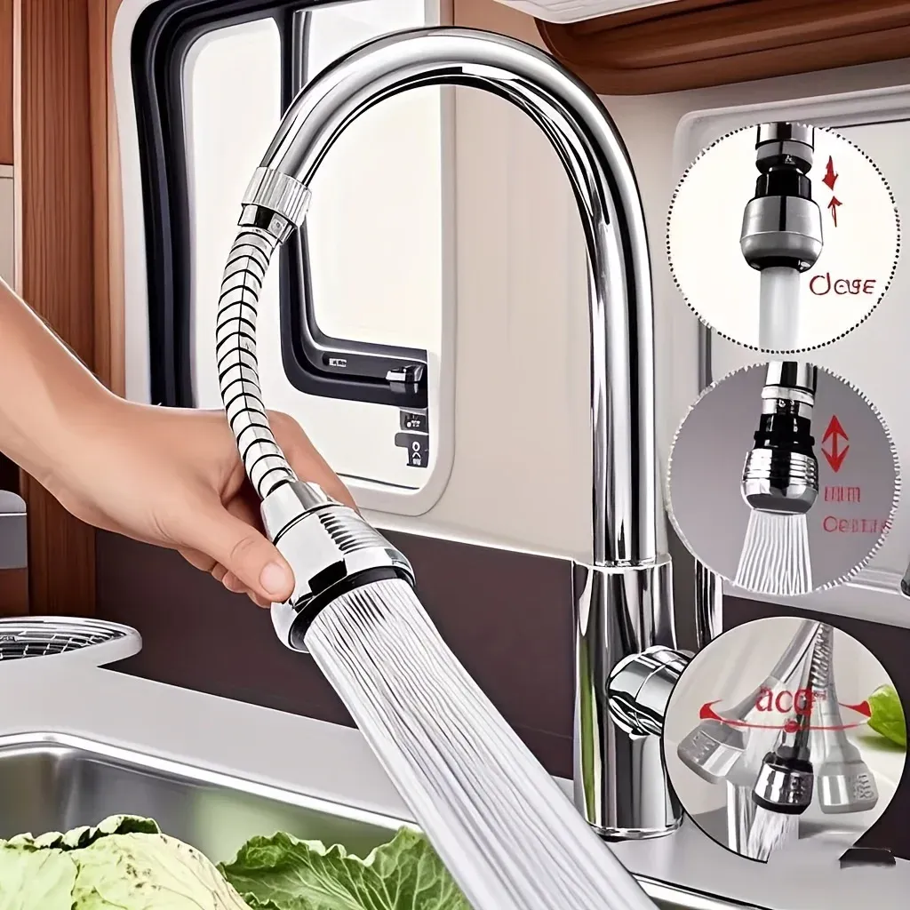Robinet de cuisine en acier inoxydable avec aérateur économiseur d'eau, bec pivotant anti-éclaboussures et douchette extensible