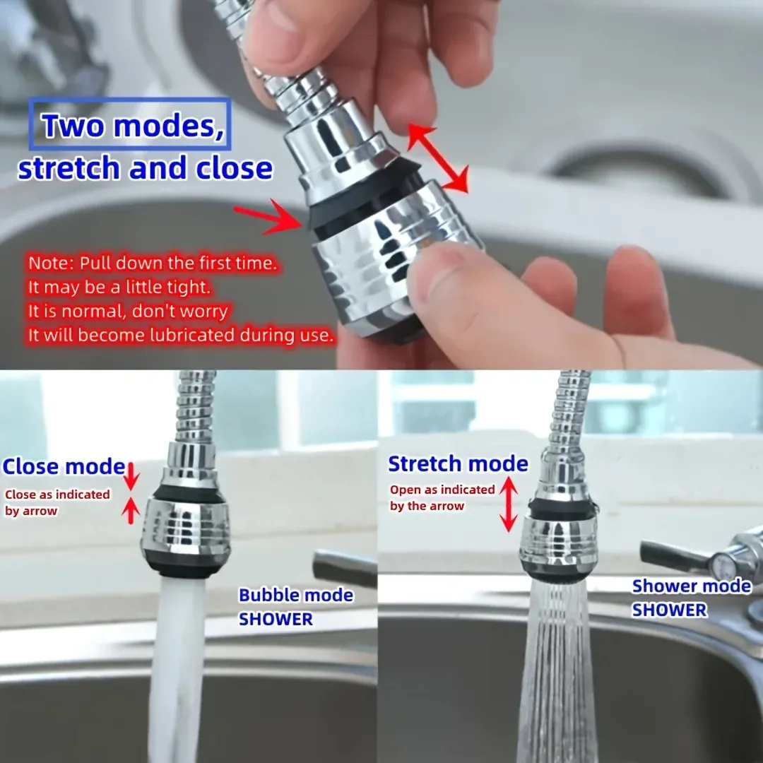 Robinet de cuisine en acier inoxydable avec aérateur économiseur d'eau, bec pivotant anti-éclaboussures et douchette extensible 4