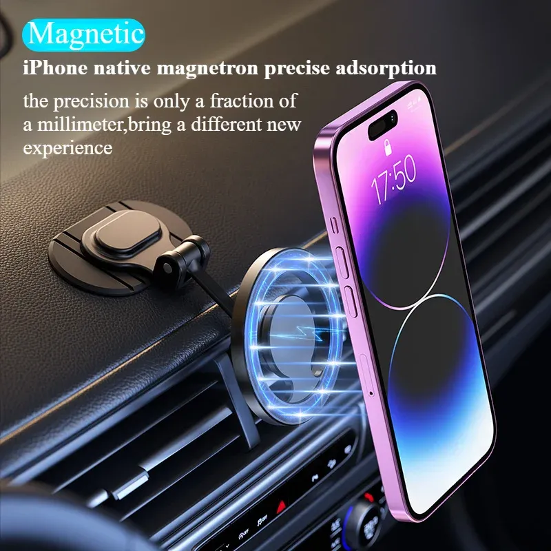 Support de téléphone magnétique rotatif pour voiture en métal, support de tableau de bord compatible MagSafe pour iPhone 16, 15, 14, 13 et 12 2