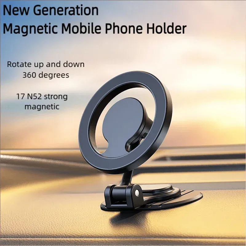 Support de téléphone magnétique rotatif pour voiture en métal, support de tableau de bord compatible MagSafe pour iPhone 16, 15, 14, 13 et 12 4