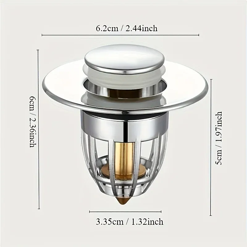 Bouchon de vidange à bascule universel, bonde de lavabo push-pull chromée avec filtre anti-cheveux, bonde de vidage pour lavabo de salle de bain, à installation facile 3