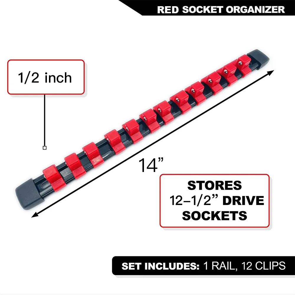 Ensemble d'organisateurs de douilles 1/4", 3/8" et 1/2" pour boîte à outils avec rail à clips 18