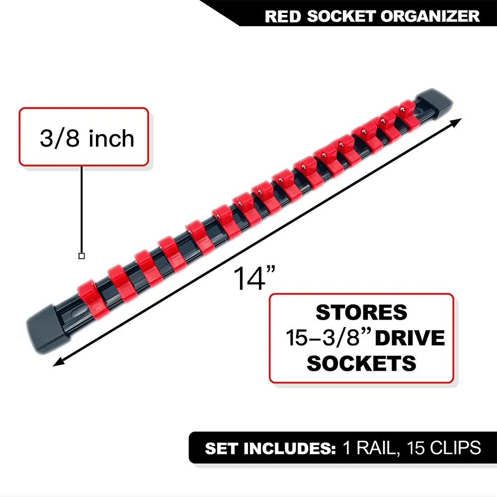Ensemble d'organisateurs de douilles 1/4", 3/8" et 1/2" pour boîte à outils avec rail à clips 19
