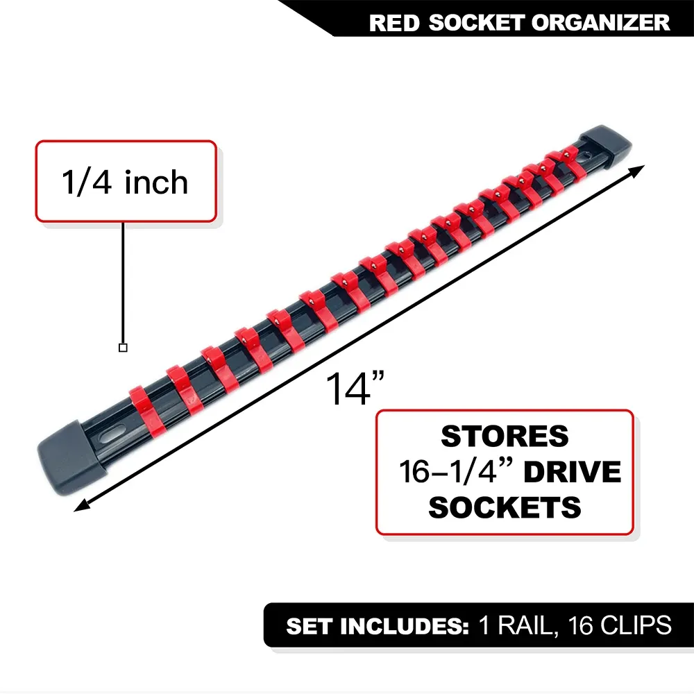 Ensemble d'organisateurs de douilles 1/4", 3/8" et 1/2" pour boîte à outils avec rail à clips 24