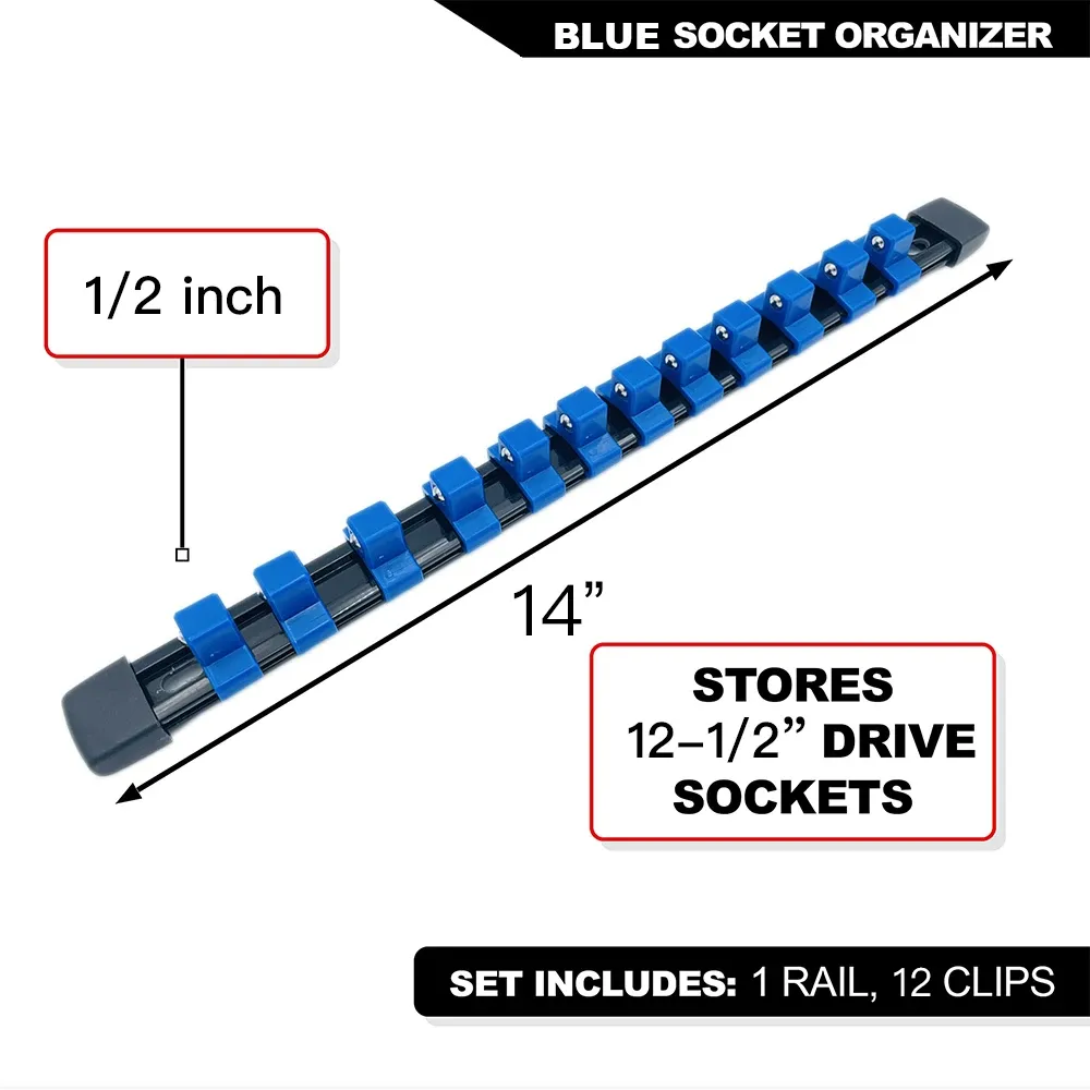Ensemble d'organisateurs de douilles 1/4", 3/8" et 1/2" pour boîte à outils avec rail à clips 25