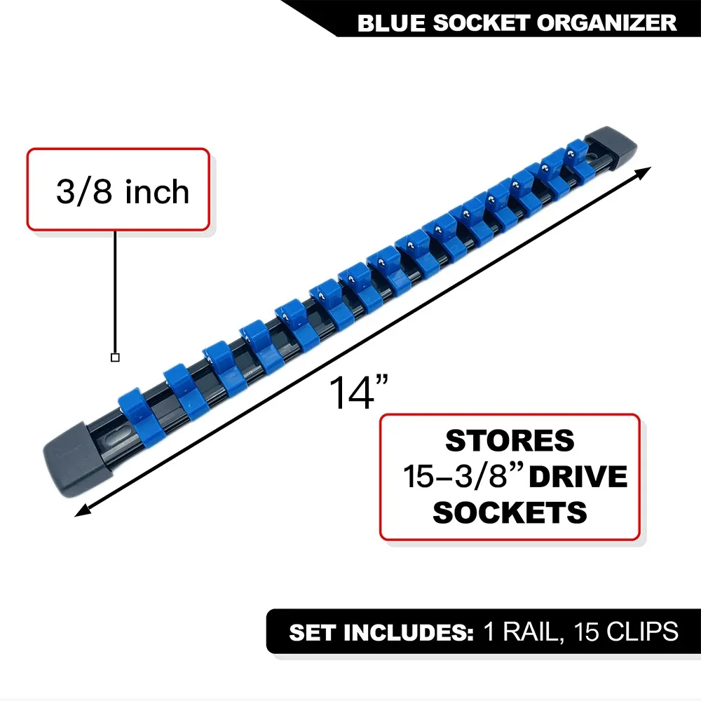 Ensemble d'organisateurs de douilles 1/4", 3/8" et 1/2" pour boîte à outils avec rail à clips 26