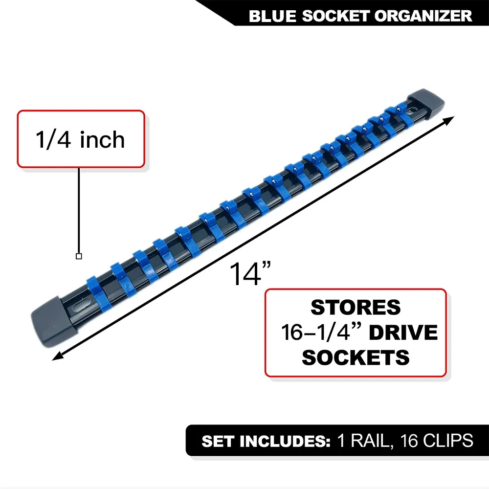 Ensemble d'organisateurs de douilles 1/4", 3/8" et 1/2" pour boîte à outils avec rail à clips 27