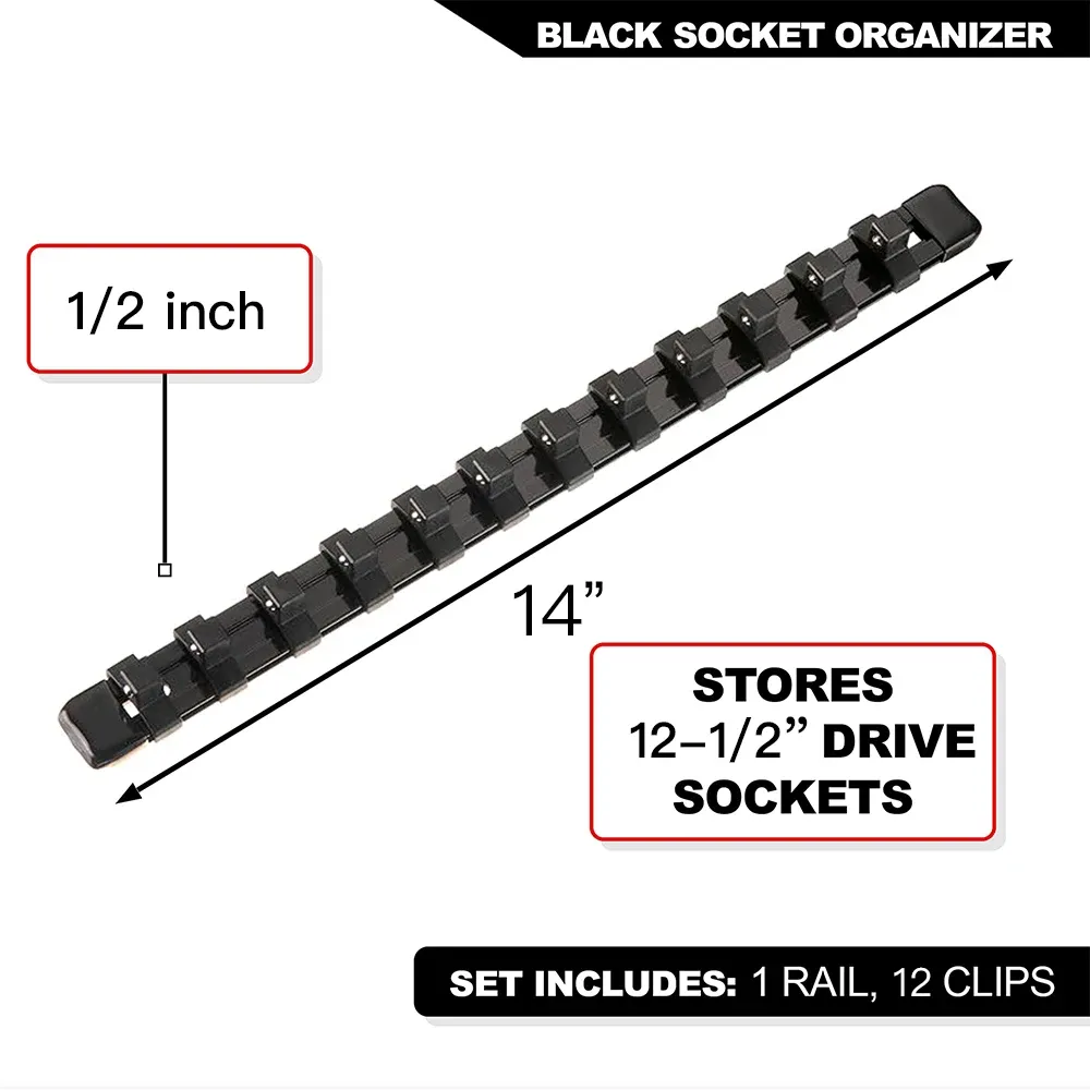 Ensemble d'organisateurs de douilles 1/4", 3/8" et 1/2" pour boîte à outils avec rail à clips 20