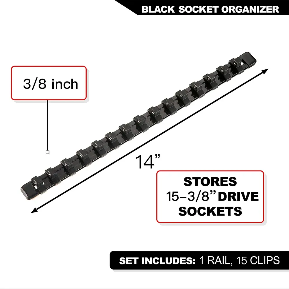 Ensemble d'organisateurs de douilles 1/4", 3/8" et 1/2" pour boîte à outils avec rail à clips 21