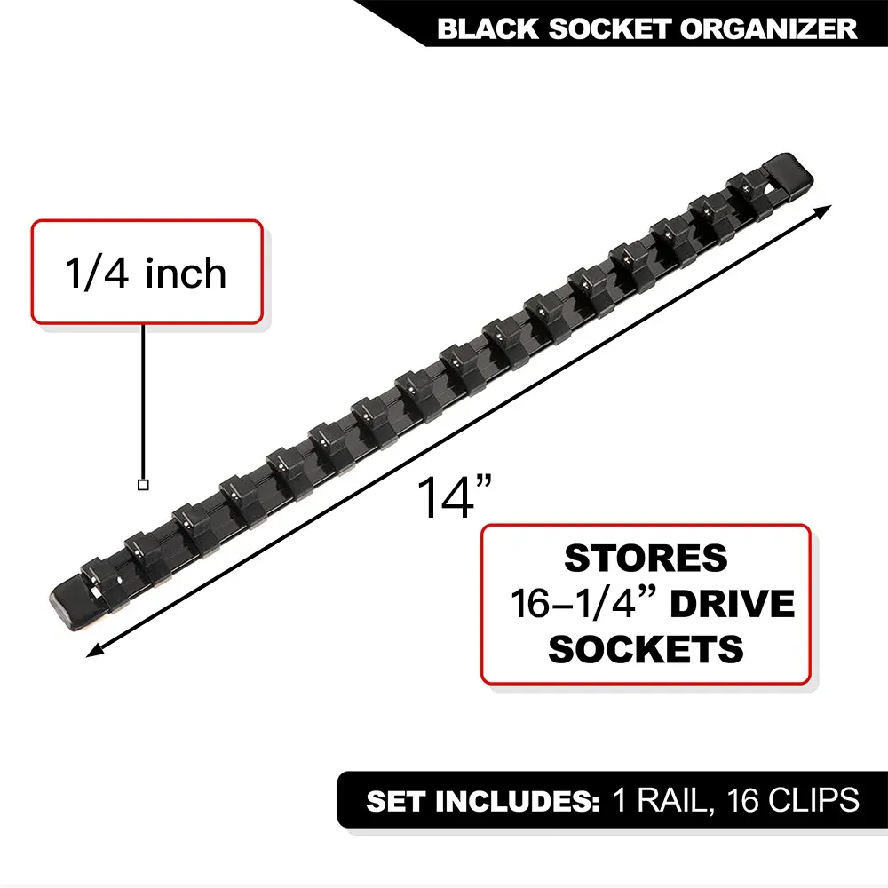 Ensemble d'organisateurs de douilles 1/4", 3/8" et 1/2" pour boîte à outils avec rail à clips 22
