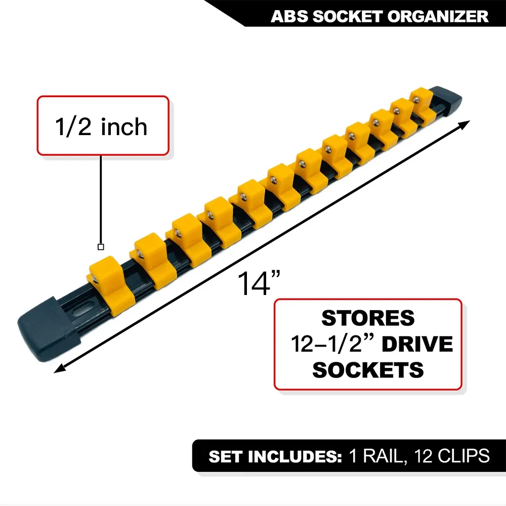 Ensemble d'organisateurs de douilles 1/4", 3/8" et 1/2" pour boîte à outils avec rail à clips 23