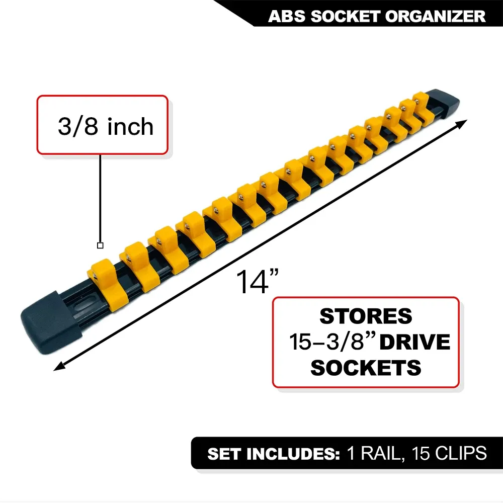 Ensemble d'organisateurs de douilles 1/4", 3/8" et 1/2" pour boîte à outils avec rail à clips 11
