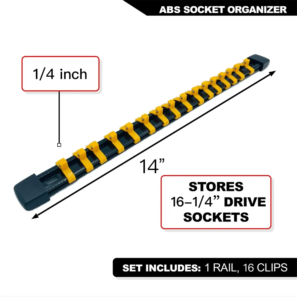 Ensemble d'organisateurs de douilles 1/4", 3/8" et 1/2" pour boîte à outils avec rail à clips 12