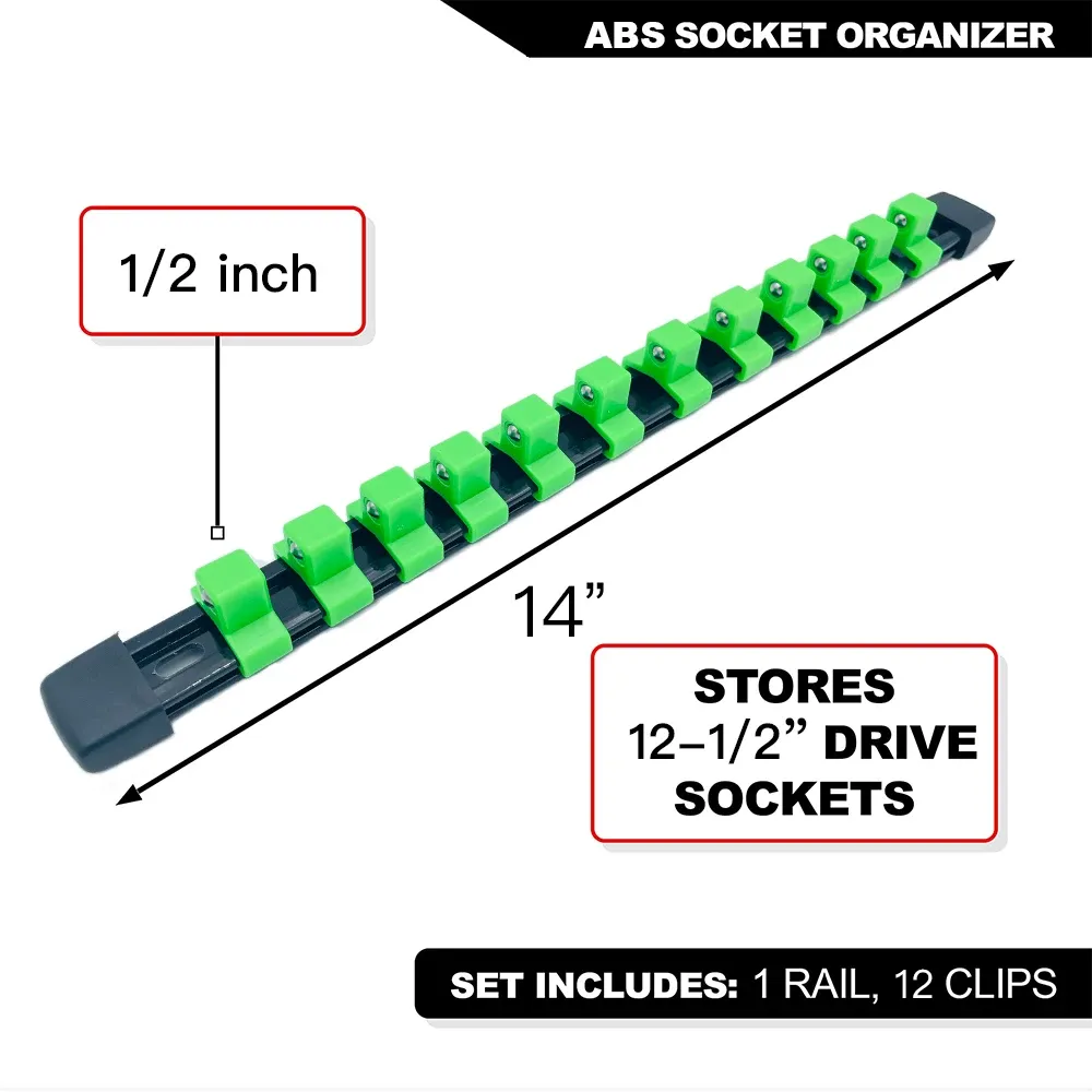 Ensemble d'organisateurs de douilles 1/4", 3/8" et 1/2" pour boîte à outils avec rail à clips 13