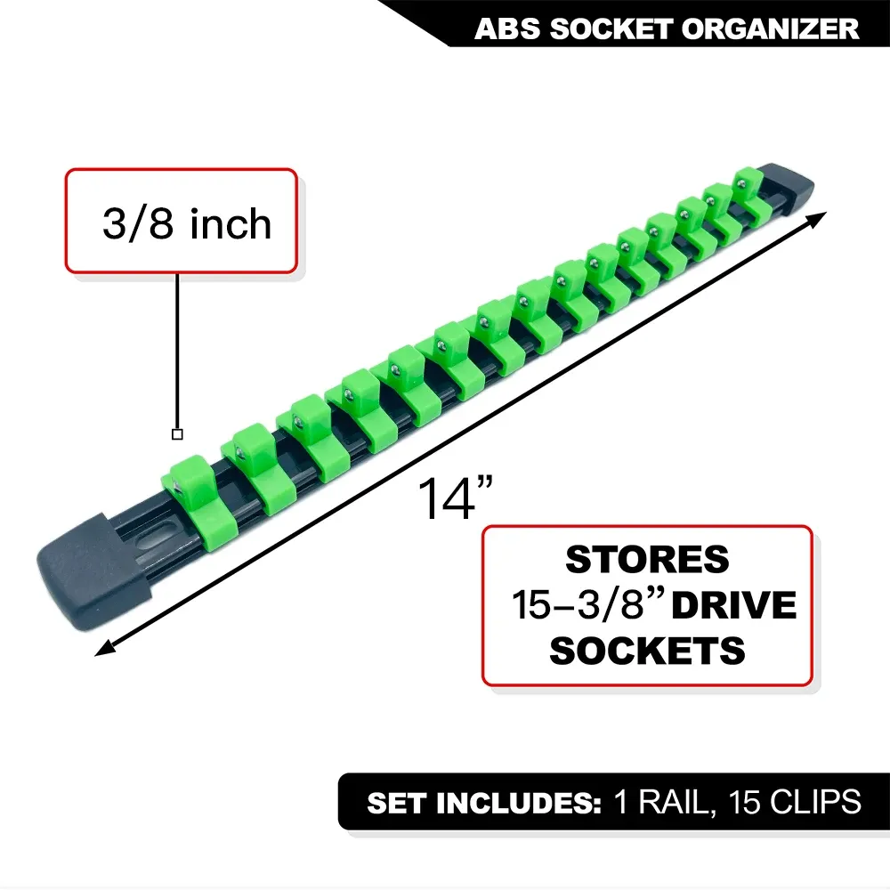 Ensemble d'organisateurs de douilles 1/4", 3/8" et 1/2" pour boîte à outils avec rail à clips 14