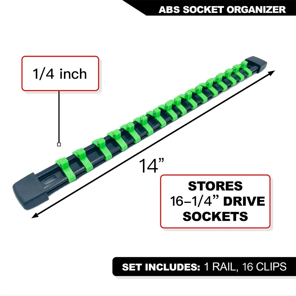 Ensemble d'organisateurs de douilles 1/4", 3/8" et 1/2" pour boîte à outils avec rail à clips 7