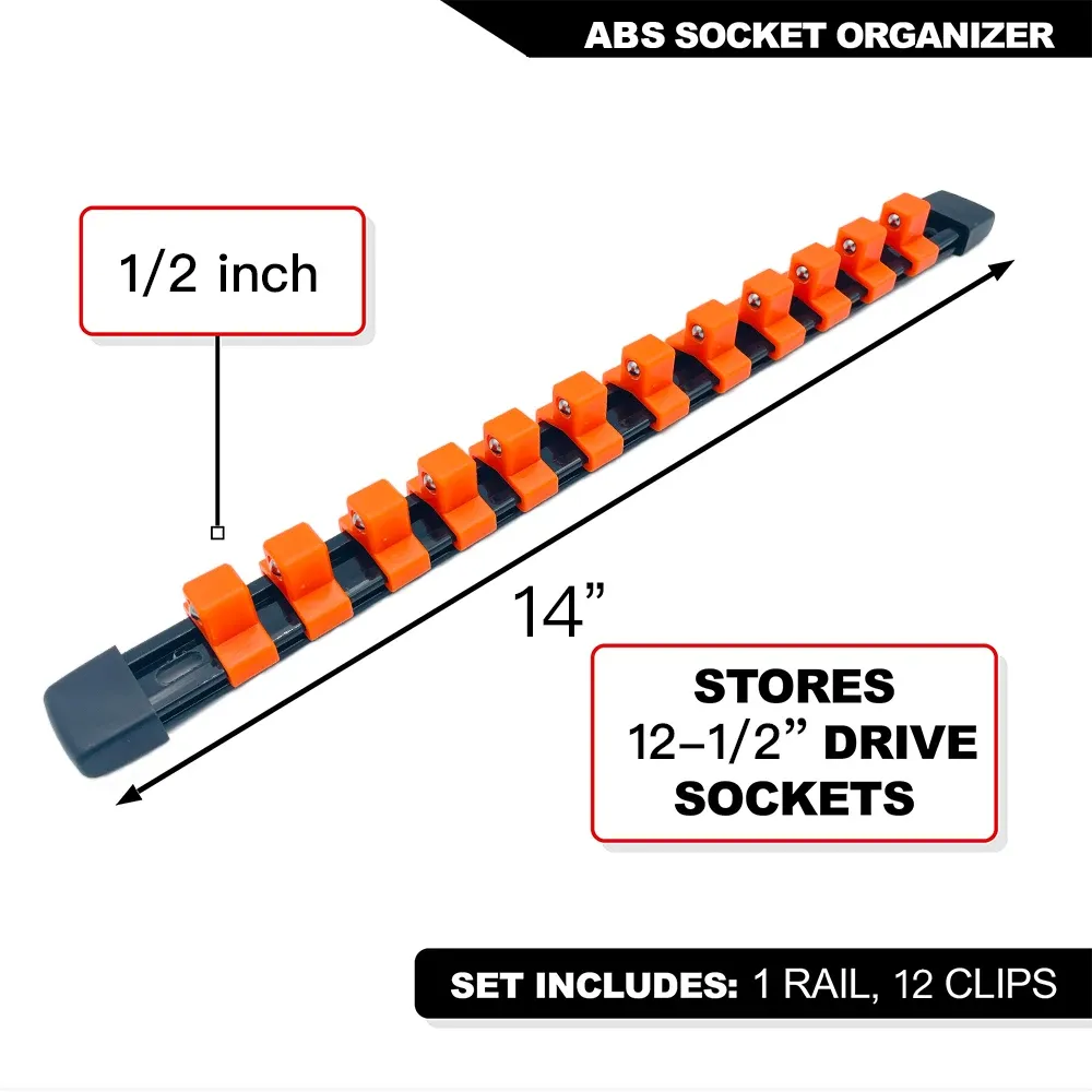 Ensemble d'organisateurs de douilles 1/4", 3/8" et 1/2" pour boîte à outils avec rail à clips 8