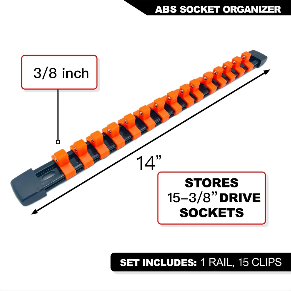 Ensemble d'organisateurs de douilles 1/4", 3/8" et 1/2" pour boîte à outils avec rail à clips 9