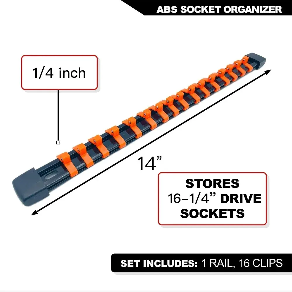 Ensemble d'organisateurs de douilles 1/4", 3/8" et 1/2" pour boîte à outils avec rail à clips 10