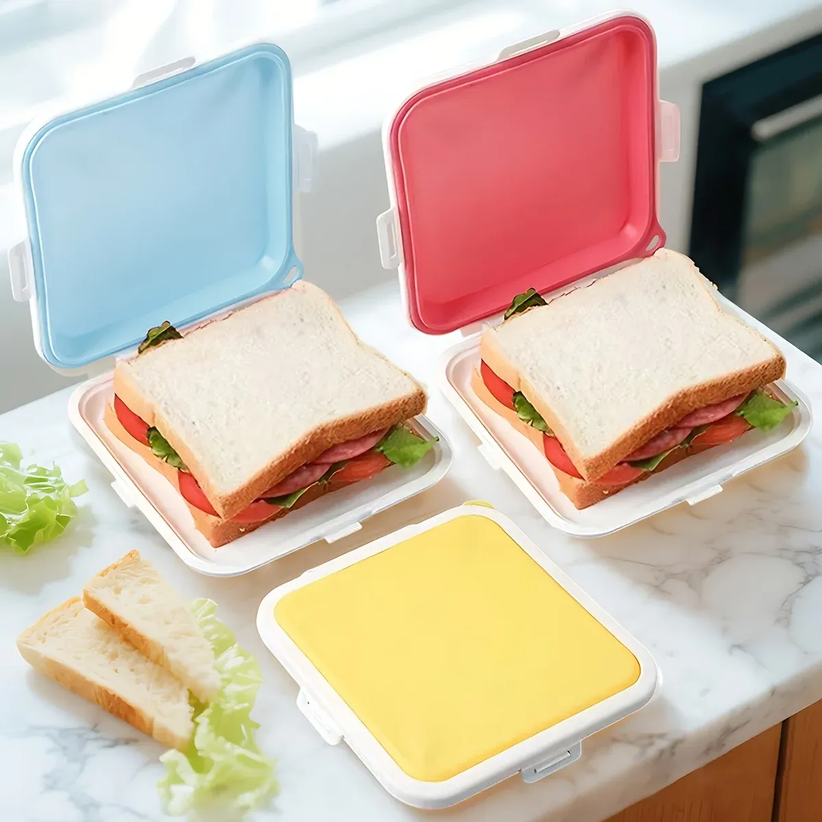 Boîte à sandwichs en silicone encliquetable pour le déjeuner et les voyages - Image 1