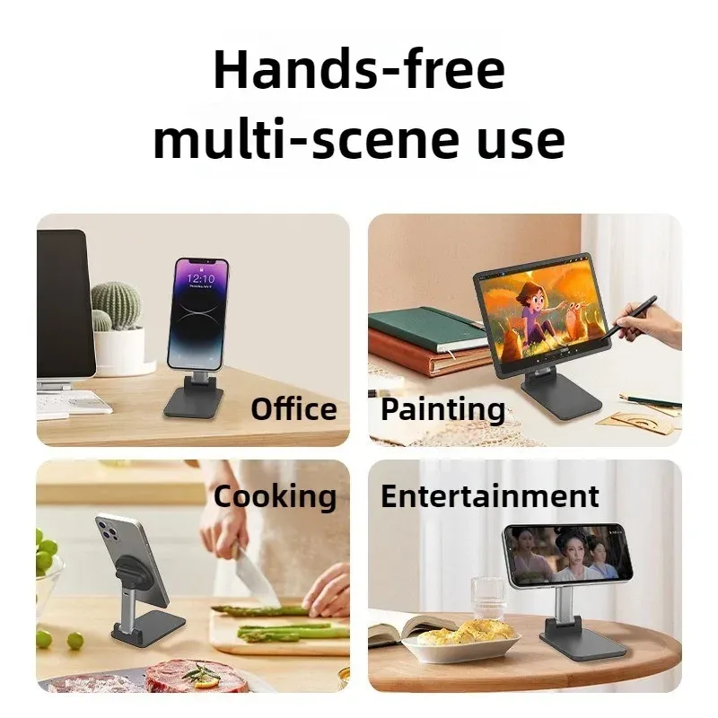 Support de téléphone magnétique flexible et réglable, support de bureau portable et pliable pour tous les smartphones, avec accessoires à pince serrante 5