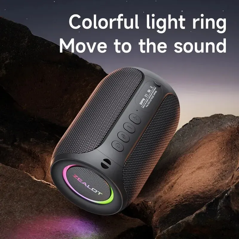 Haut-parleur Bluetooth 5.2 portable ZEALOT-S32PRO 15 W, étanche, sans fil, compatible TWS, avec lecteur carte TF 5