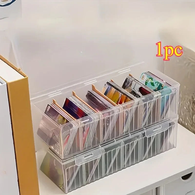 Boîte de rangement en plastique durable à 6 compartiments avec couvercle rabattable, pour cartes de visite, cartes de transaction et fournitures de bureau (1 pièce)
