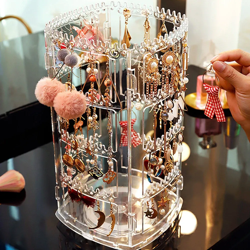 Boîte de rangement rotative à 360° pour bijoux et boucles d'oreilles 3