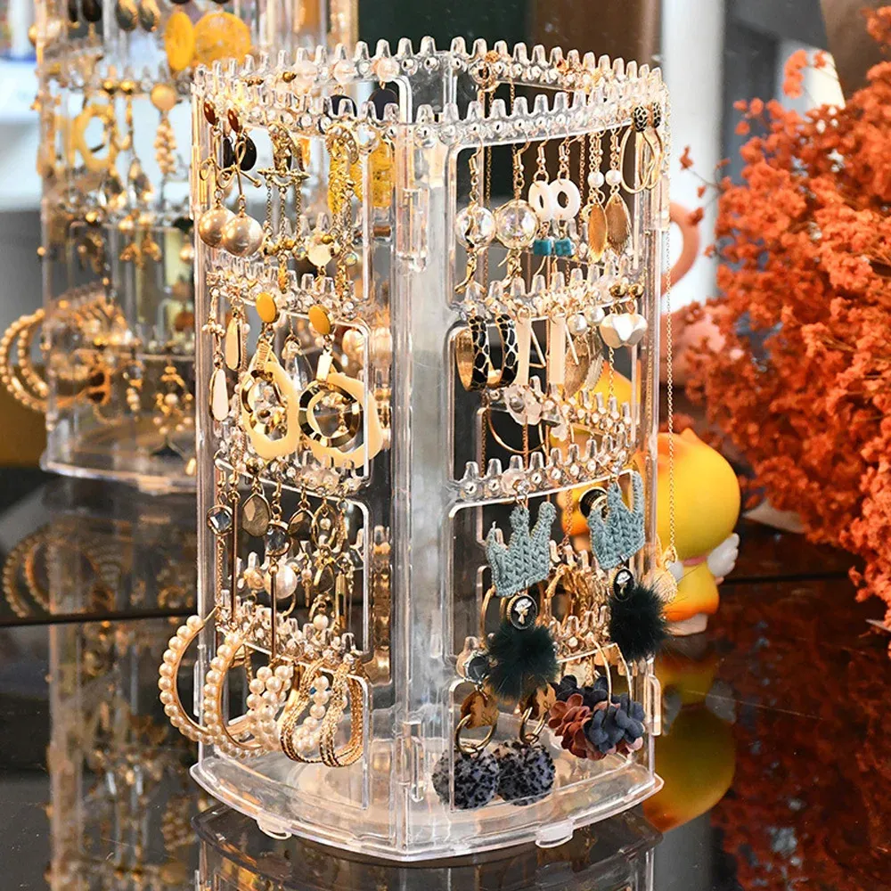 Boîte de rangement rotative à 360° pour bijoux et boucles d'oreilles