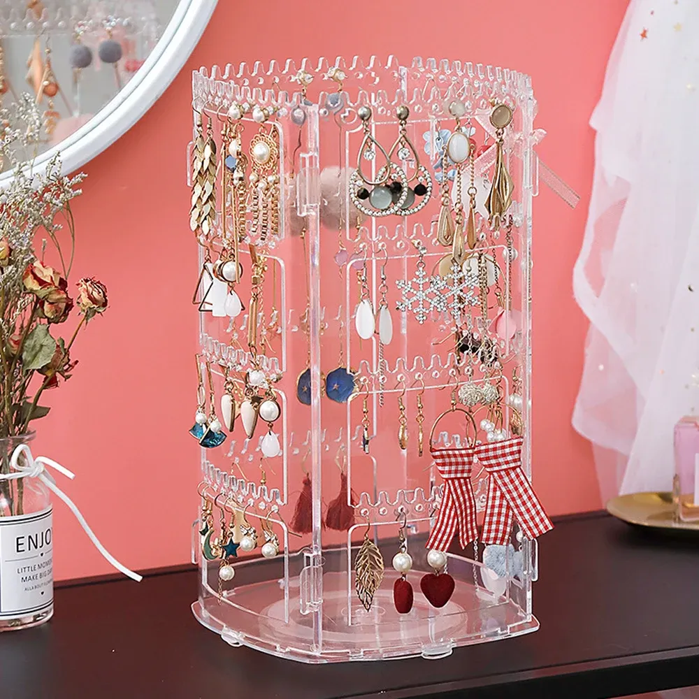Boîte de rangement rotative à 360° pour bijoux et boucles d'oreilles 4