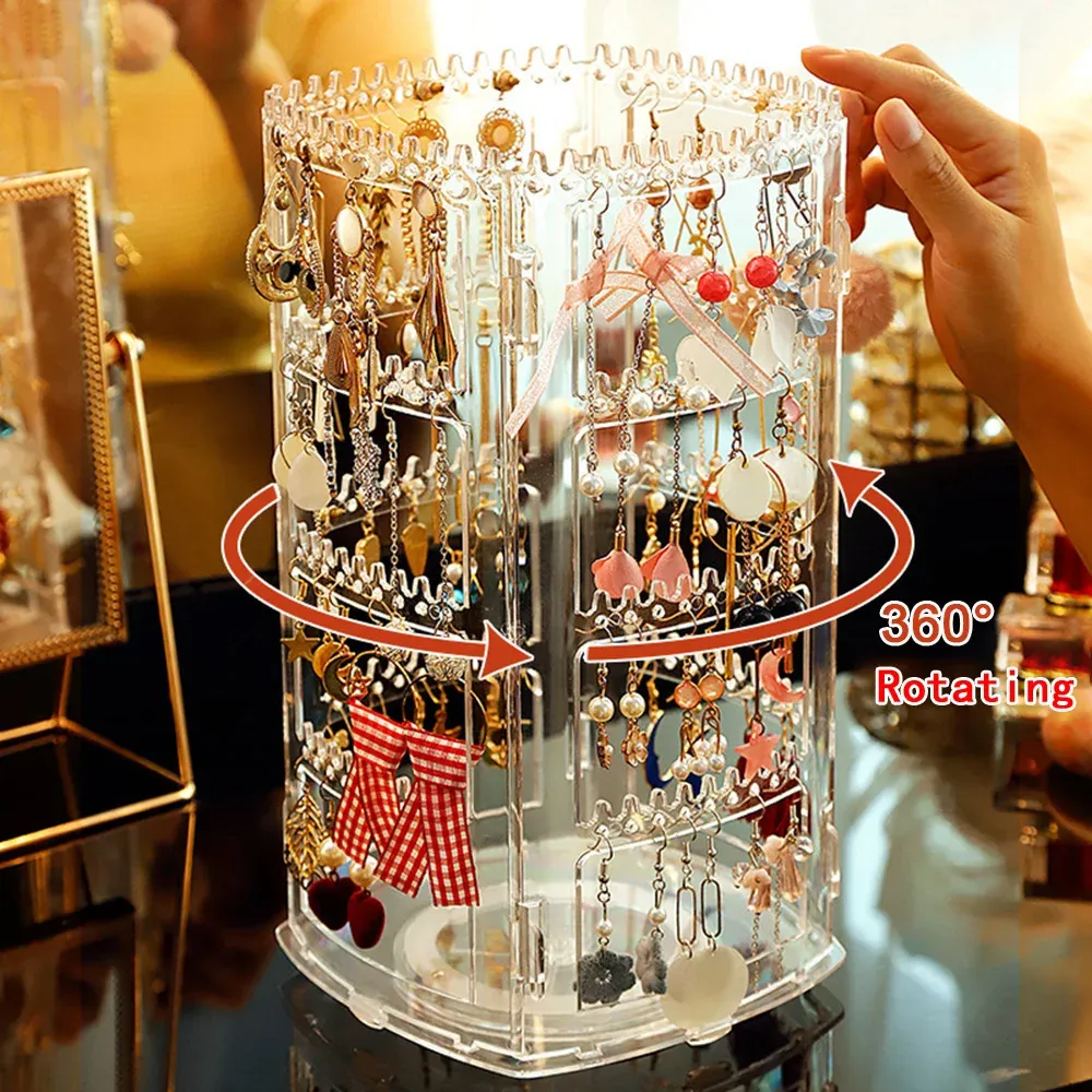 Présentoir rotatif à 360° pour bijoux en acrylique transparent