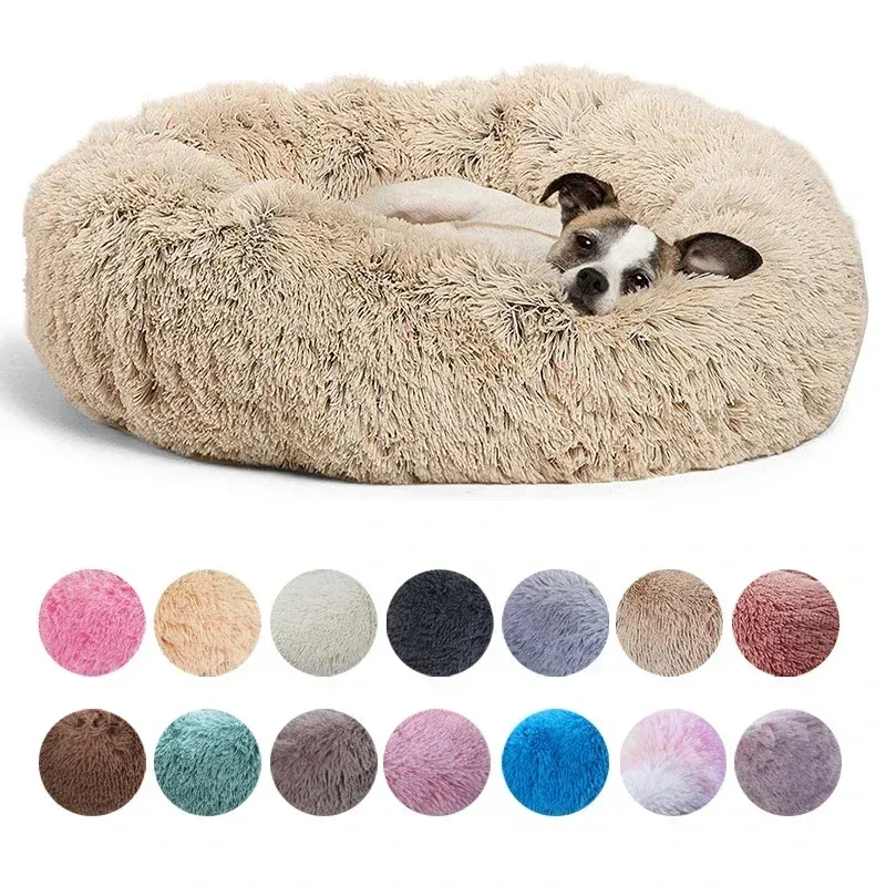 Lit rond pour animaux de compagnie, 40 à 90 cm, 6 tailles, pour grand chien, lit ultra-doux pour chat, panier en peluche pour chien de taille moyenne, couchage chaud d'hiver - Image 1