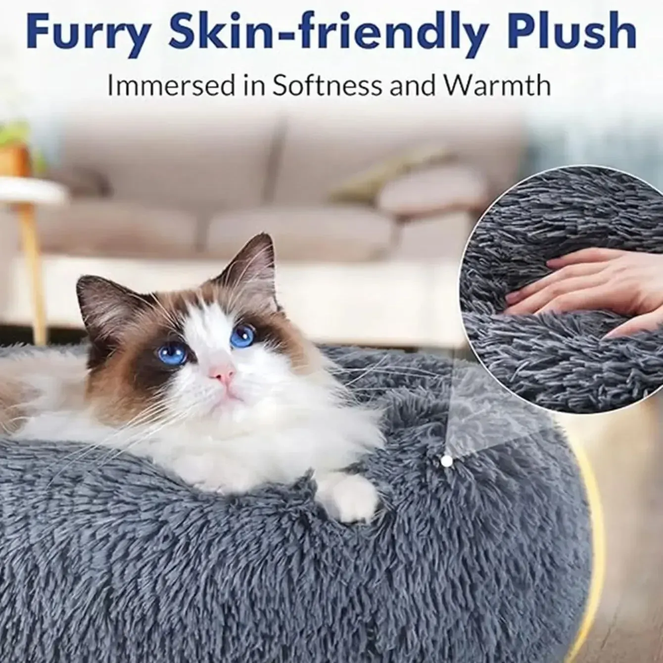 Lit rond pour animaux de compagnie, 40 à 90 cm, 6 tailles, pour grand chien, lit ultra-doux pour chat, panier en peluche pour chien de taille moyenne, couchage chaud d'hiver 3