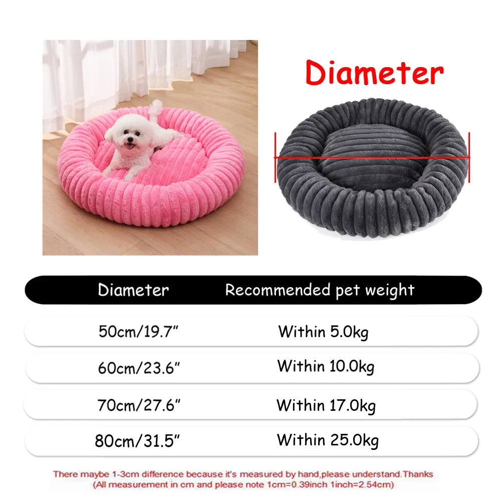Lit rond pour animaux de compagnie, 40 à 90 cm, 6 tailles, pour grand chien, lit ultra-doux pour chat, panier en peluche pour chien de taille moyenne, couchage chaud d'hiver 16