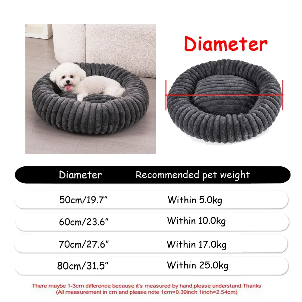 Lit rond pour animaux de compagnie, 40 à 90 cm, 6 tailles, pour grand chien, lit ultra-doux pour chat, panier en peluche pour chien de taille moyenne, couchage chaud d'hiver 14