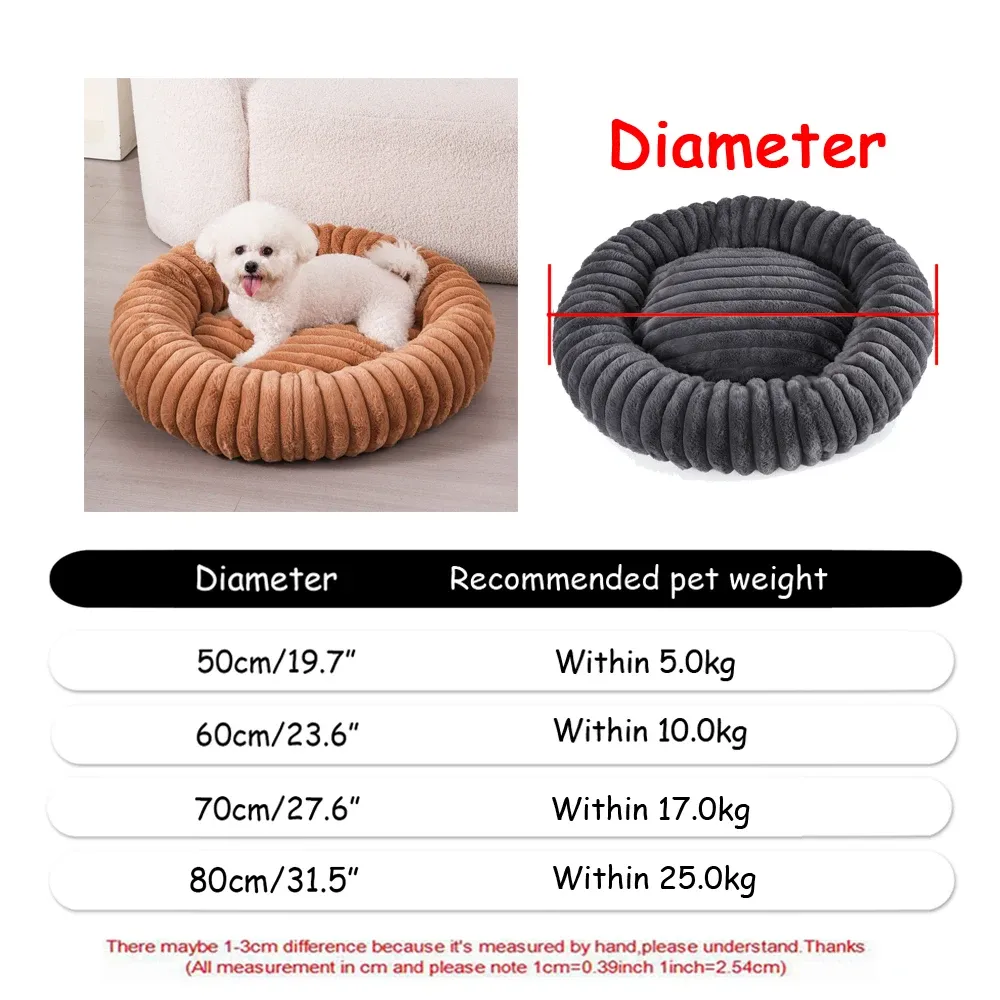 Lit rond pour animaux de compagnie, 40 à 90 cm, 6 tailles, pour grand chien, lit ultra-doux pour chat, panier en peluche pour chien de taille moyenne, couchage chaud d'hiver 18