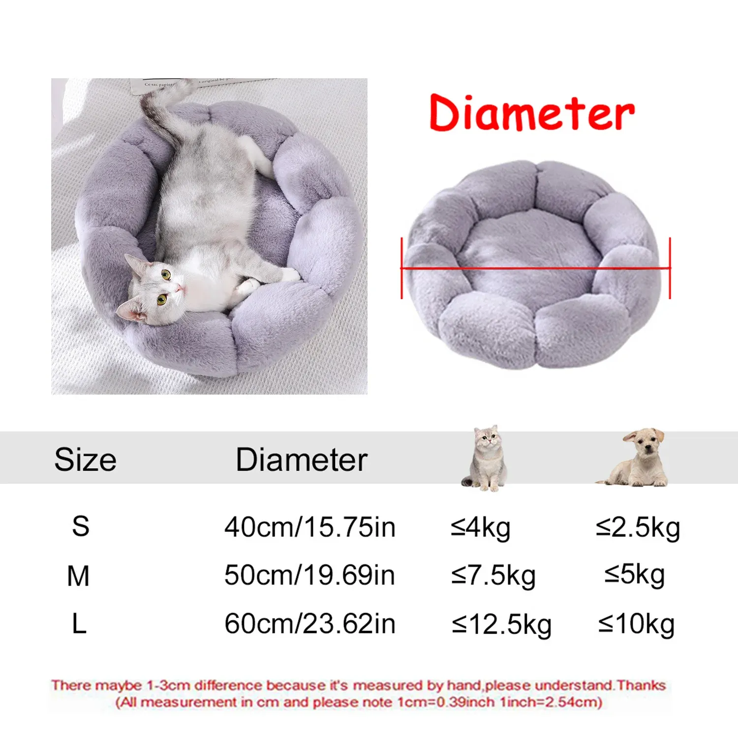 Lit rond pour animaux de compagnie, 40 à 90 cm, 6 tailles, pour grand chien, lit ultra-doux pour chat, panier en peluche pour chien de taille moyenne, couchage chaud d'hiver 9