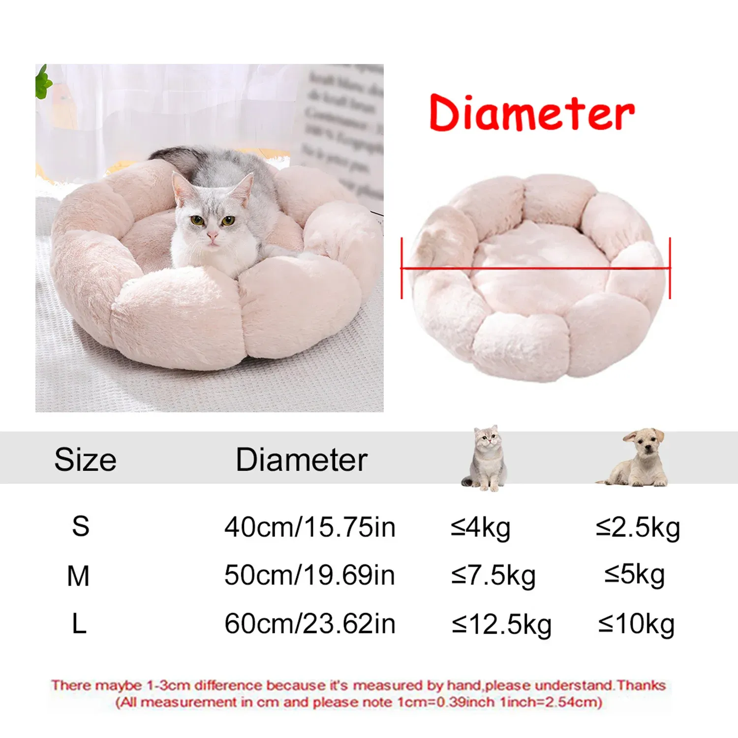 Lit rond pour animaux de compagnie, 40 à 90 cm, 6 tailles, pour grand chien, lit ultra-doux pour chat, panier en peluche pour chien de taille moyenne, couchage chaud d'hiver 12