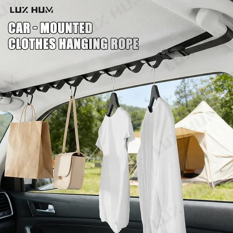 Corde à linge portable multifonctionnelle pour voiture, organisateur de vêtements pour l'habitacle, idéal pour le camping et les voyages, grande capacité de charge - Image 1