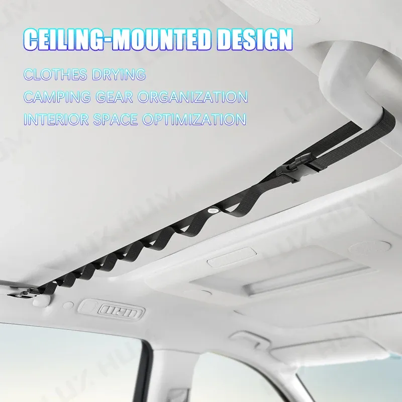 Corde à linge portable multifonctionnelle pour voiture, organisateur de vêtements pour l'habitacle, idéal pour le camping et les voyages, grande capacité de charge 2