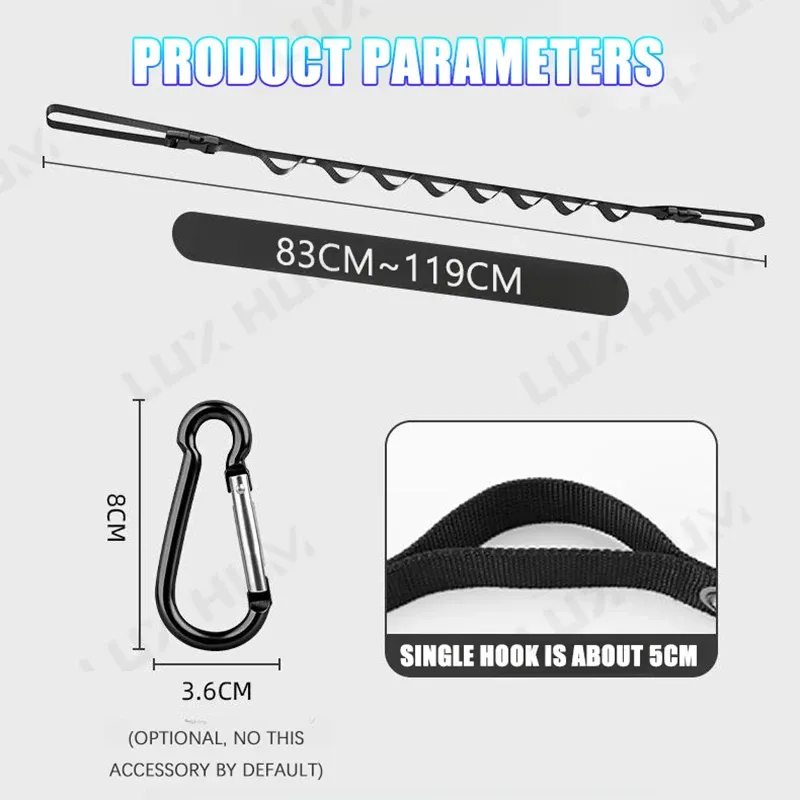 Corde à linge portable multifonctionnelle pour voiture, organisateur de vêtements pour l'habitacle, idéal pour le camping et les voyages, grande capacité de charge 6