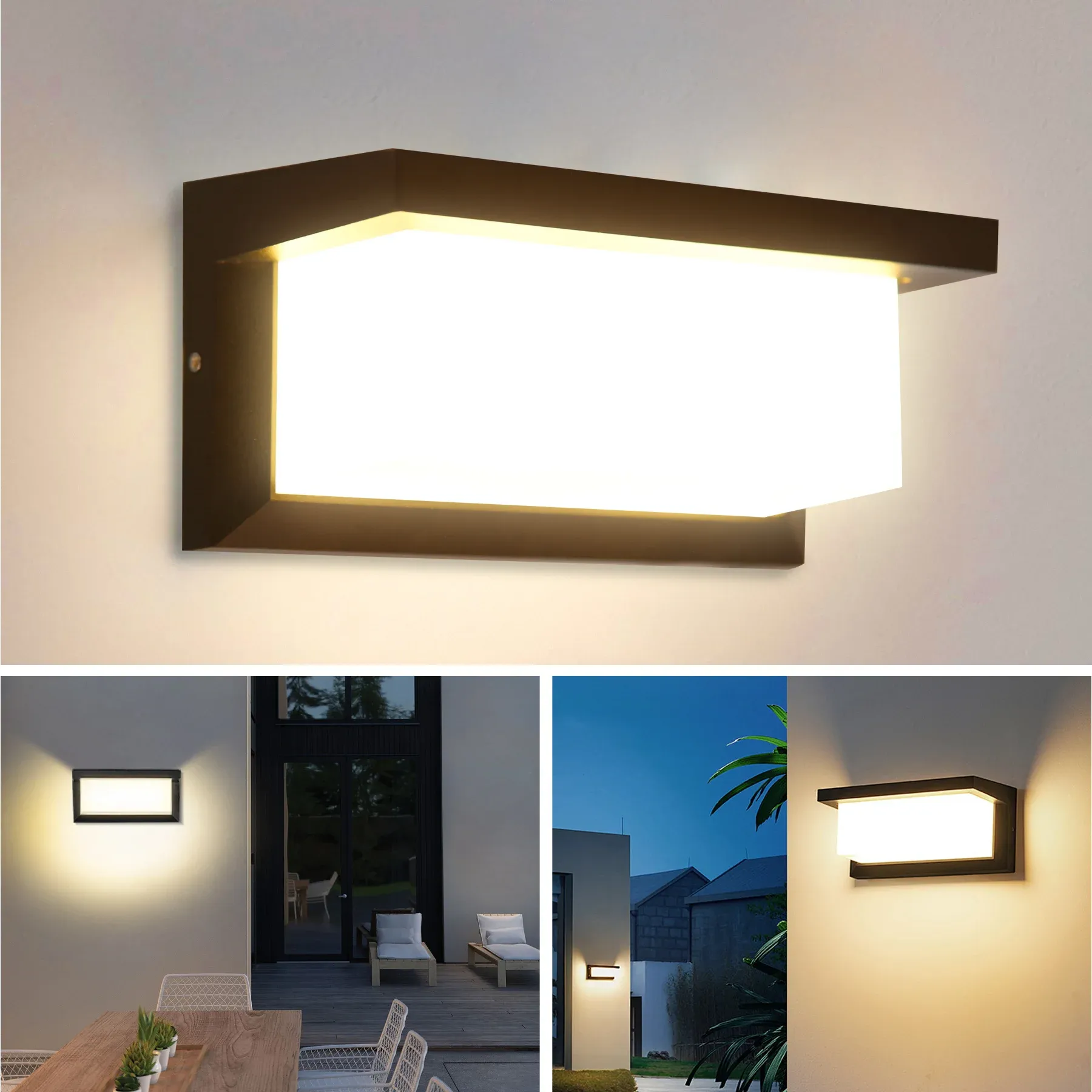 Applique murale LED rectangulaire vintage d'intérieur et d'extérieur, éclairage décoratif 12